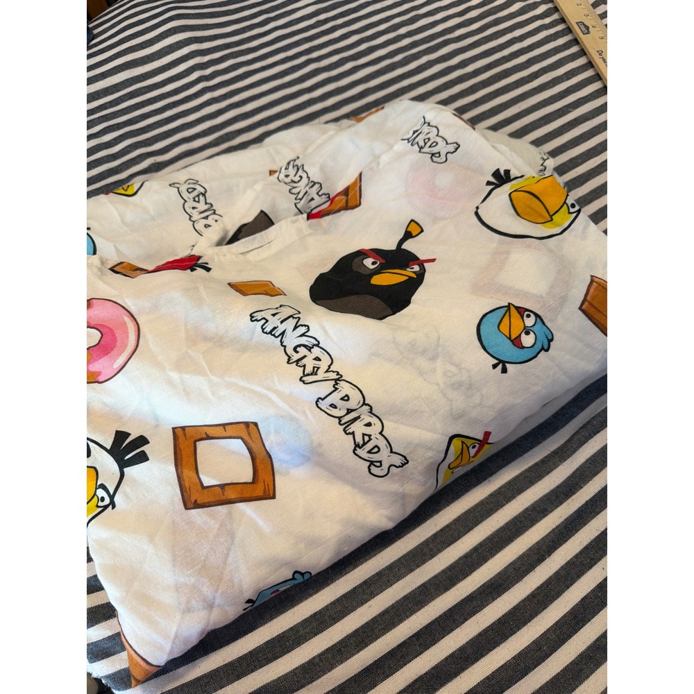 Angry Birds Character Print White Flat Bed Sheet Kids Twin Gaming Rovio Decor